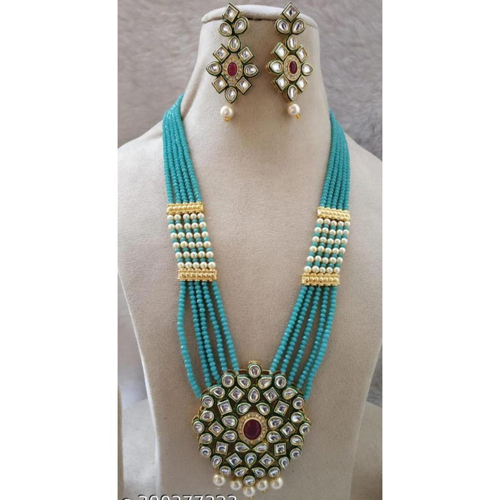 FS Collection Gold Plated Kundan And Pearl Long Necklace Set