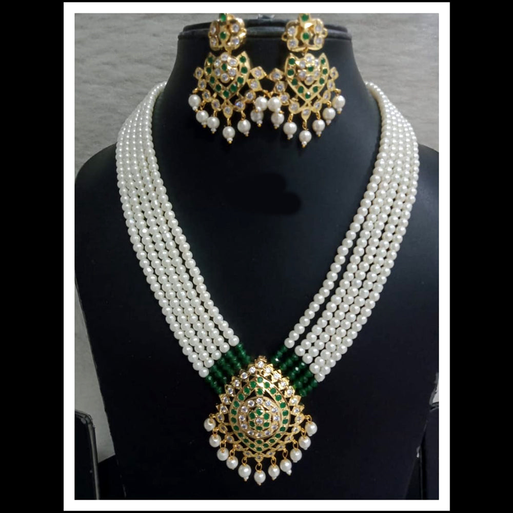 FS Collection Gold Plated Pota  And Pearl Long Necklace Set