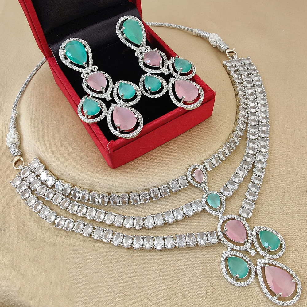 FS Collection Silver Plated AD Necklace Set