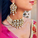 FS Collection Gold Plated Kundan Stone And Pearl Choker Necklace Set