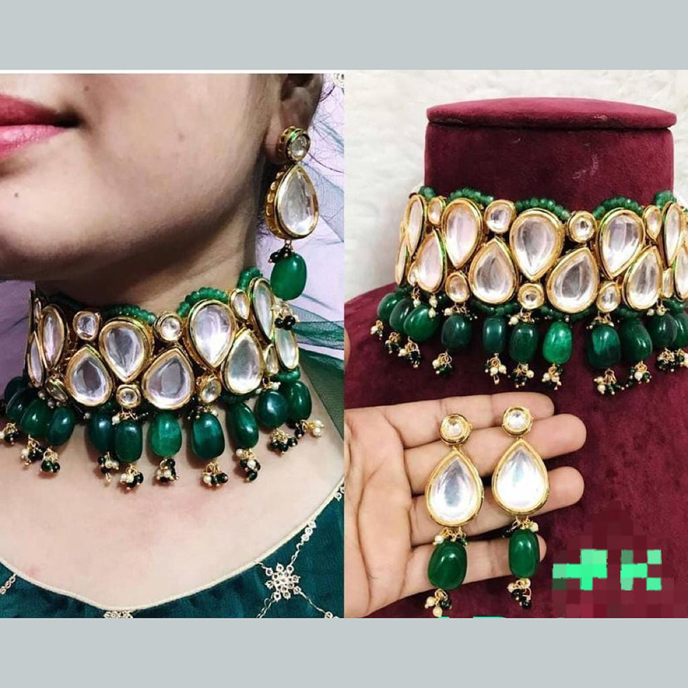 FS Collection Gold Plated Kundan Stone Choker Necklace Set