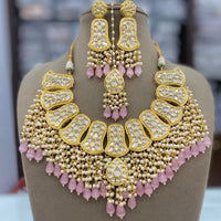 FS Collection Gold Plated Kundan Pearl And Beads Necklace Set