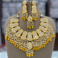 FS Collection Gold Plated Kundan Pearl And Beads Necklace Set