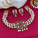 FS Collection Gold Plated Crystal Stone And Pearl Choker Necklace Set