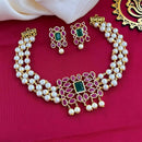 FS Collection Gold Plated Crystal Stone And Pearl Choker Necklace Set