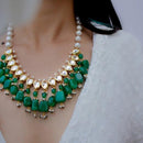 FS Collection Gold Plated Kundan And Pearl Necklace Set
