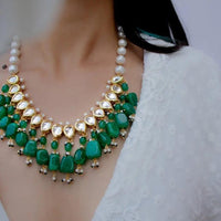 FS Collection Gold Plated Kundan And Pearl Necklace Set