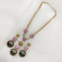 FS Collection Gold Plated Meenakari And Monalisa Stone Necklace Set