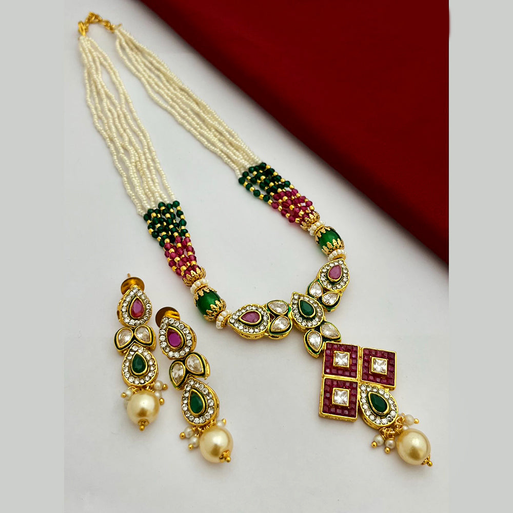 FS Collection Gold Plated Crystal Stone And Pearl Necklace Set