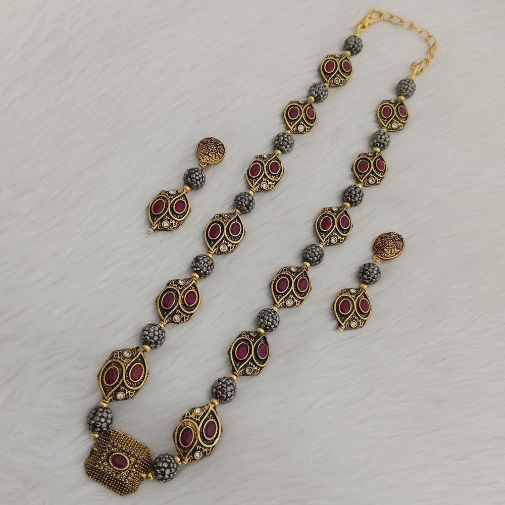 FS Collection 2 Tone Plated Pota Stone Long Necklace Set