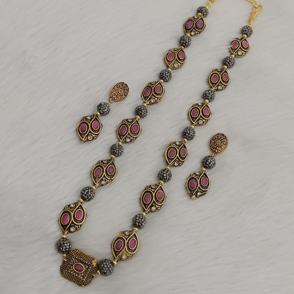 FS Collection 2 Tone Plated Pota Stone Long Necklace Set