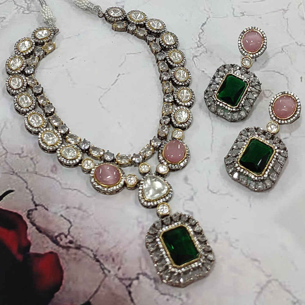 FS Collection 2 Tone Kundan Stone Necklace Set