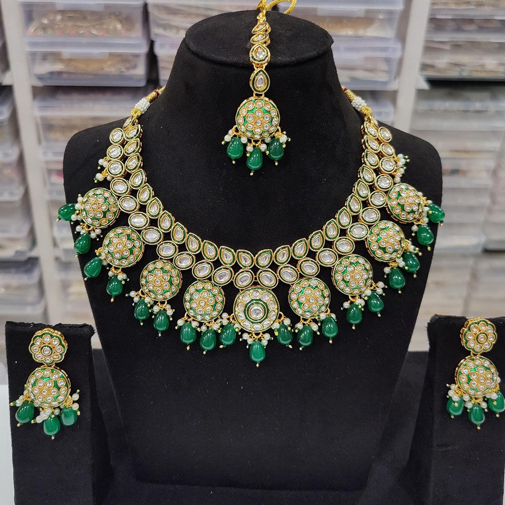 FS Collection Gold Plated Kundan Stone Necklace Set