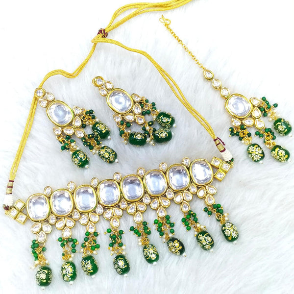 FS Collection Gold Plated Kundan Stone Choker Necklace Set