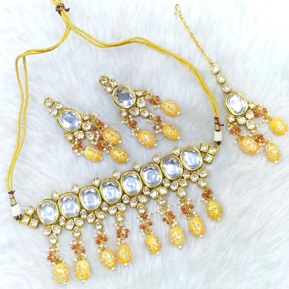 FS Collection Gold Plated Kundan Stone Choker Necklace Set