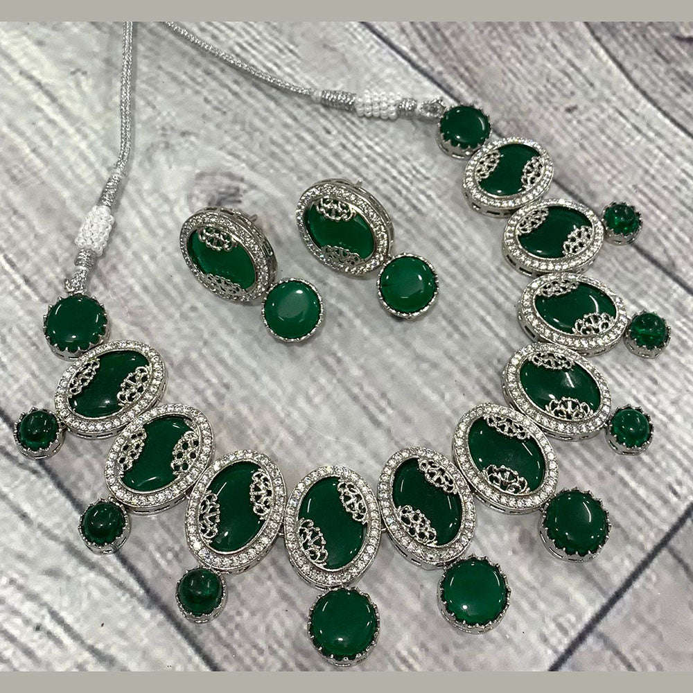 FS Collection Silver Plated AD Necklace Set