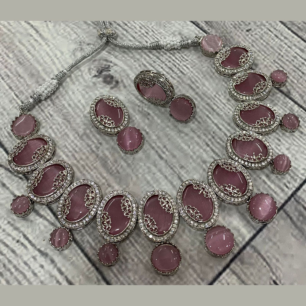 FS Collection Silver Plated AD Necklace Set