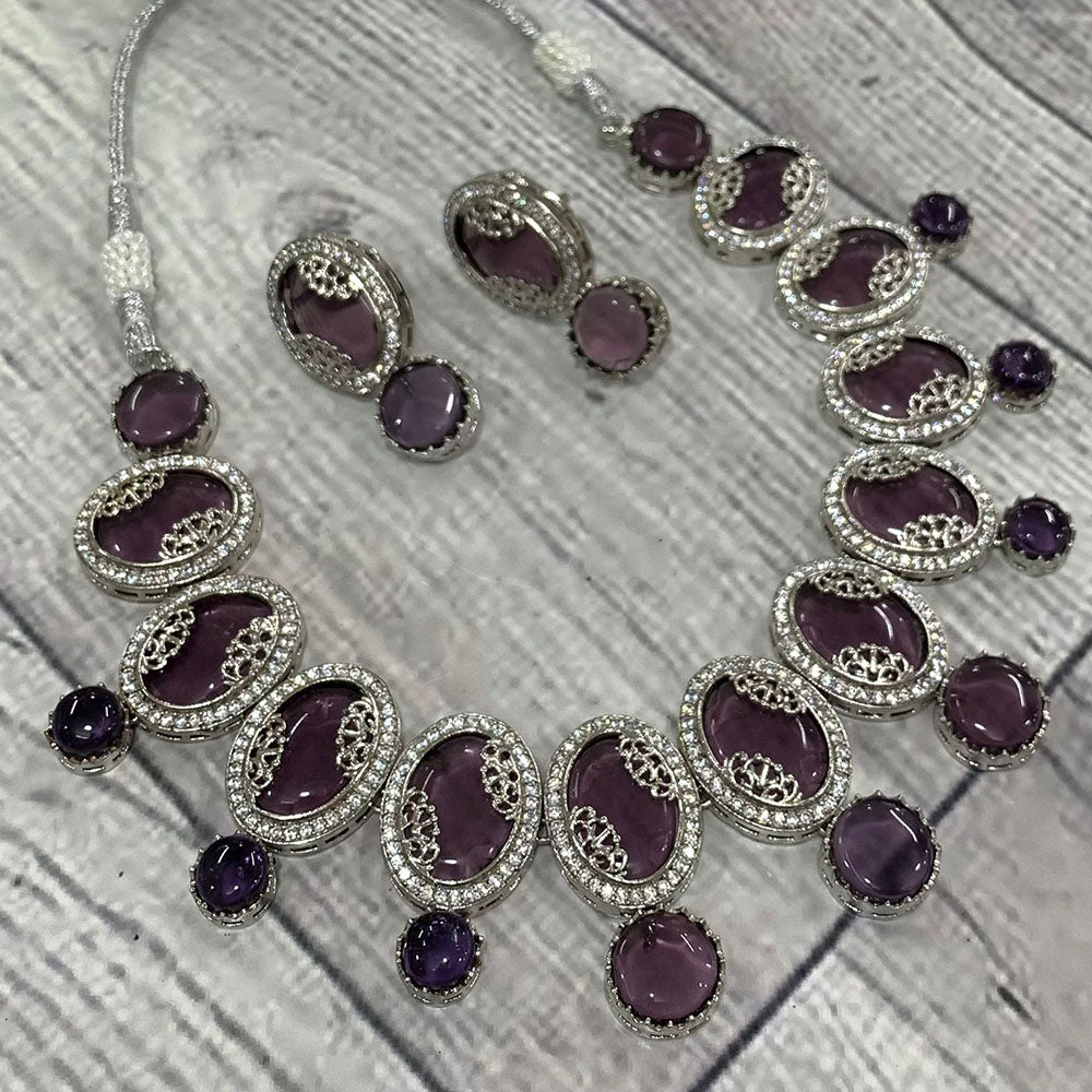 FS Collection Silver Plated AD Necklace Set