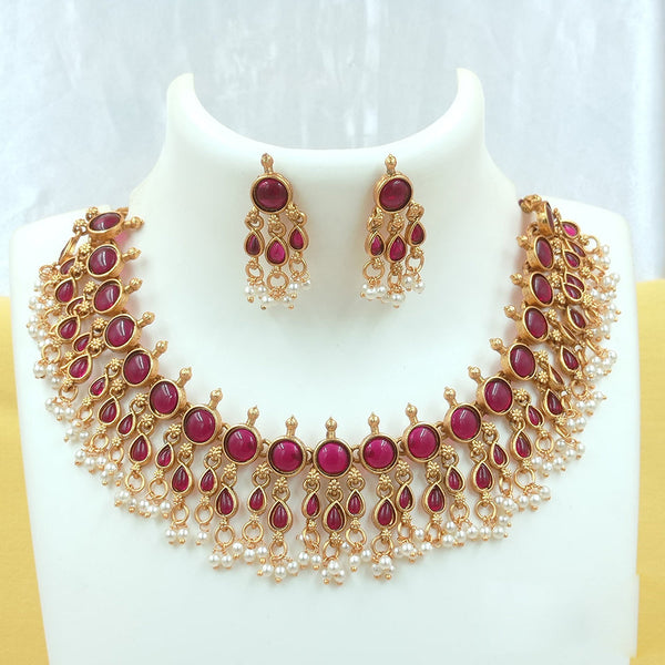 FS Collection Gold Plated Pota Stone And Pearl Necklace Set