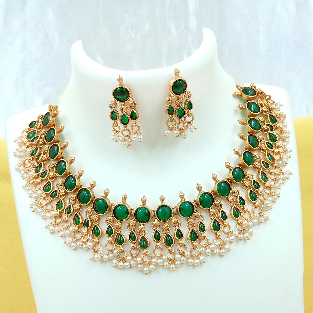 FS Collection Gold Plated Pota Stone And Pearl Necklace Set