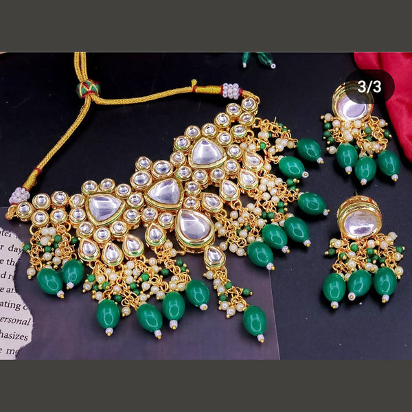 FS Collection Gold Plated Kundan Pearl  And Beads Necklace Set