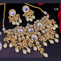 FS Collection Gold Plated Kundan Pearl  And Beads Necklace Set