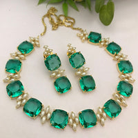 FS Collection Gold Plated Crystal Stone And Pearl Necklace Set