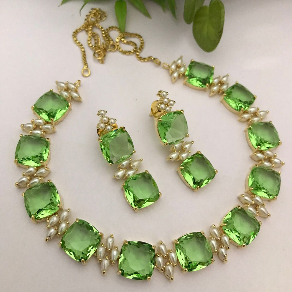 FS Collection Gold Plated Crystal Stone And Pearl Necklace Set