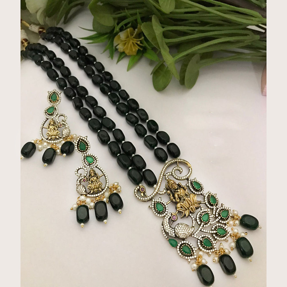 FS Collection Gold Plated Austrian Stone And Beads Temple Long Necklace Set