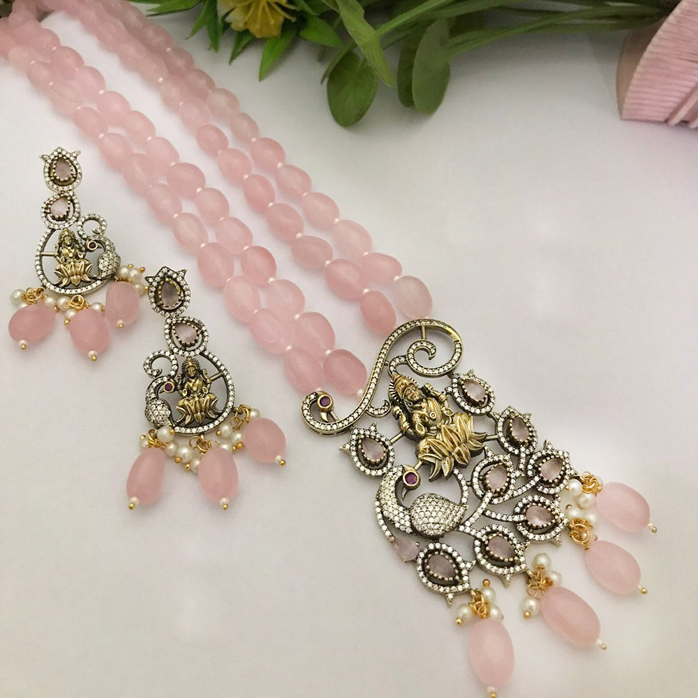FS Collection Gold Plated Austrian Stone And Beads Temple Long Necklace Set