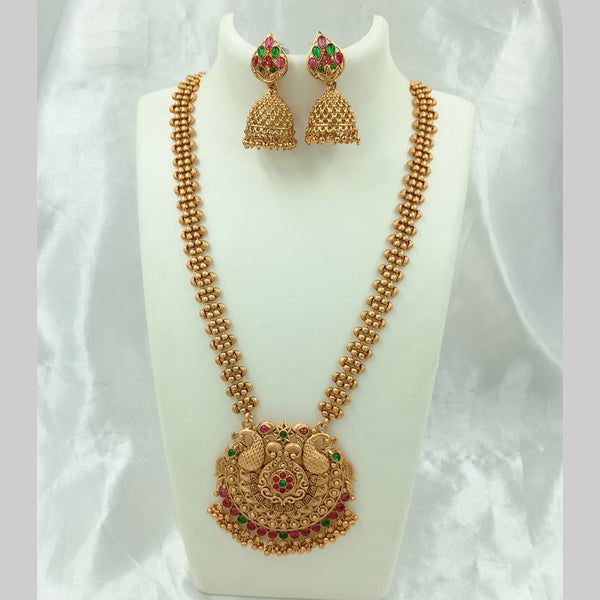 FS Collection Gold Plated Pota Stone Long Necklace Set