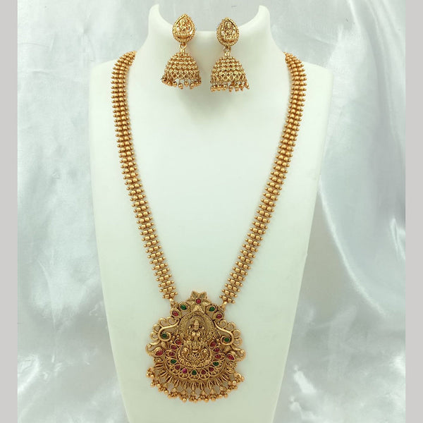 FS Collection Gold Plated Pota Stone Temple Long Necklace Set
