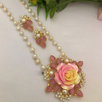 FS Collection Gold Plated Pearl Long Necklace Set