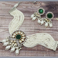 FS Collection Gold Plated Kundan Stone And Pearl Choker Necklace Set
