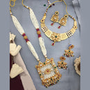 FS Collection Gold Plated Kundan Stone And Pearl Combo Set