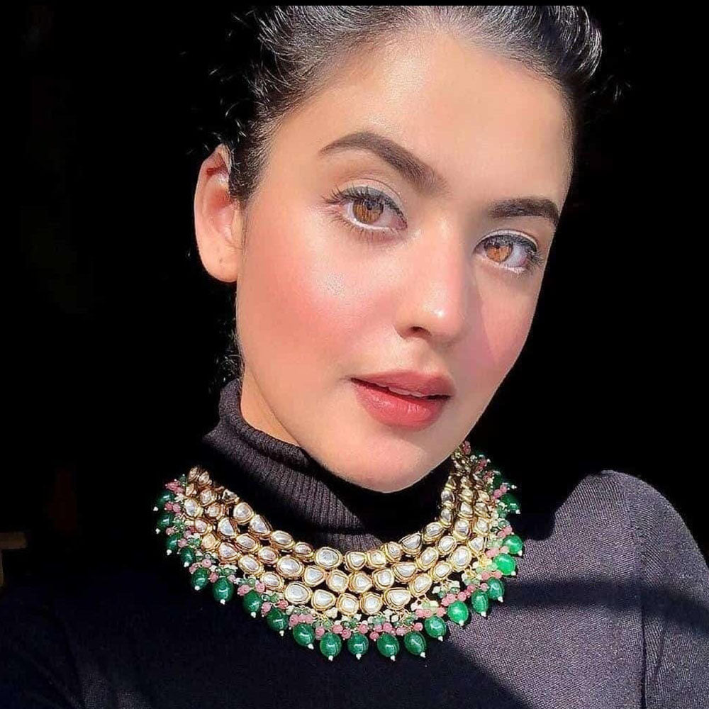 FS Collection Gold Plated Kundan Stone Necklace Set