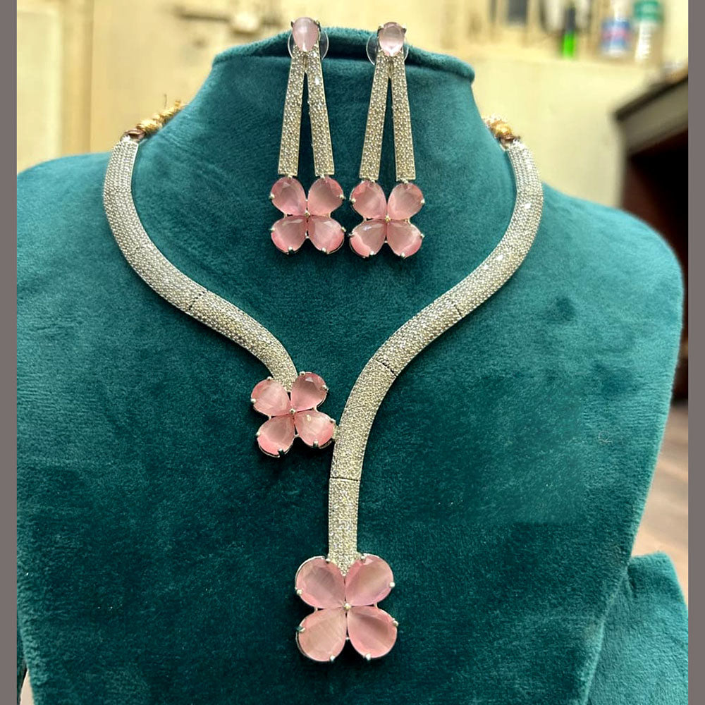 FS Collection Silver Plated AD Necklace Set