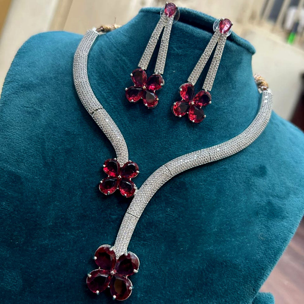 FS Collection Silver Plated AD Necklace Set