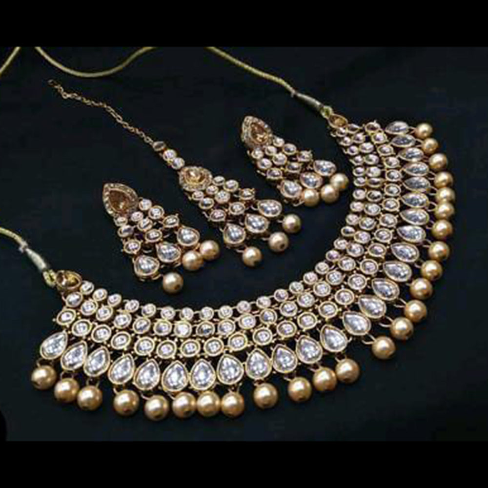 FS Collection Gold Plated Kundan And Beads Necklace Set