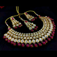 FS Collection Gold Plated Kundan And Beads Necklace Set