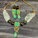 FS Collection Gold Plated Pearl And Crystal Stone Choker Necklace Set