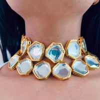 FS Collection Gold Plated Crystal Stone  Choker Necklace Set