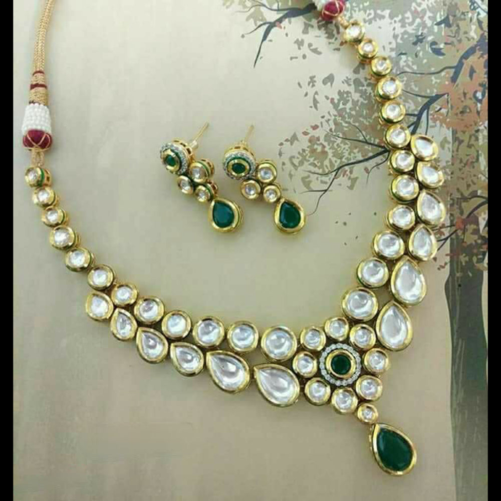 FS Collection Gold Plated Kundan Stone Necklace Set