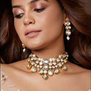FS Collection Gold Plated Kundan Stone Necklace Set