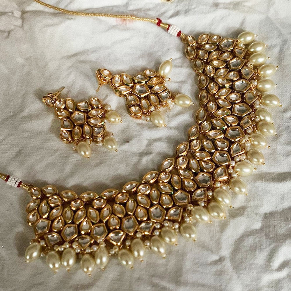 FS Collection Gold Plated Kundan Stone Necklace Set