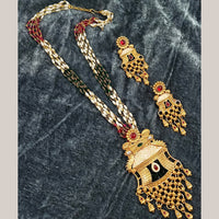 FS Collection Gold Plated Pota Stone And Pearl Long Necklace Set