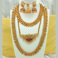 FS Collection Gold Plated Pota Stone Temple Necklace Combo