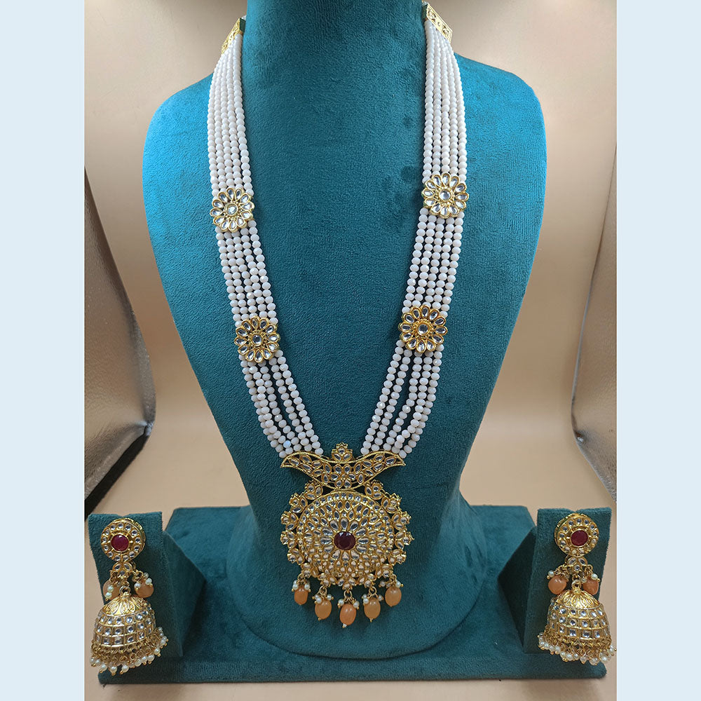 FS Collection Gold Plated Kundan And Pearl Long Necklace Set