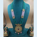 FS Collection Gold Plated Kundan And Pearl Long Necklace Set