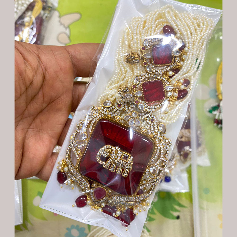FS Collection Gold Plated Austrian And Pearl Necklace Set